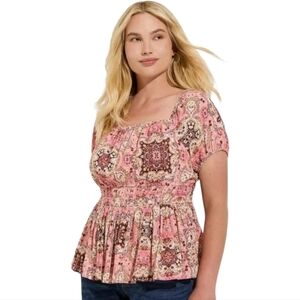 Torrid Floral Pink Washable Crinkle Gauze Cris Cross Back Women's Top, Sz 0